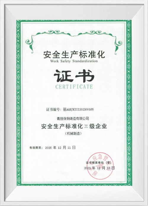 工作安全标准化证书